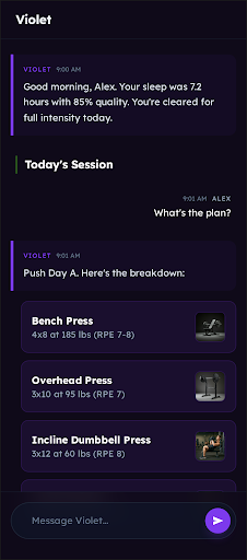 Violet AI coach conversation
